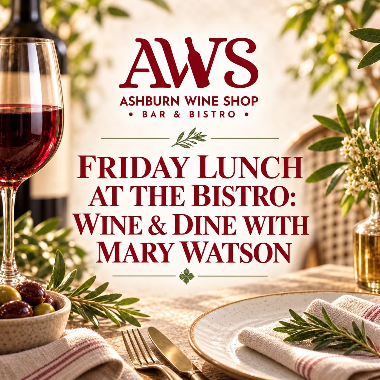 Ashburn Wine Shop flyer for Friday Lunch at the Bistro