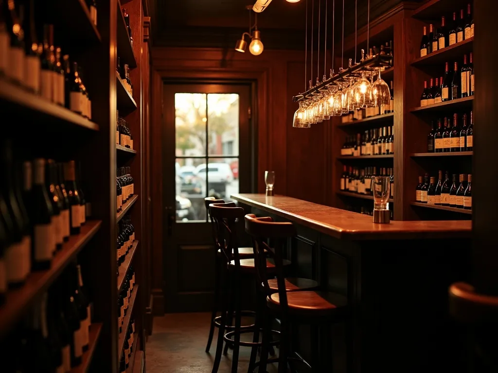 The wine bar glowing at golden hour, set for a private party