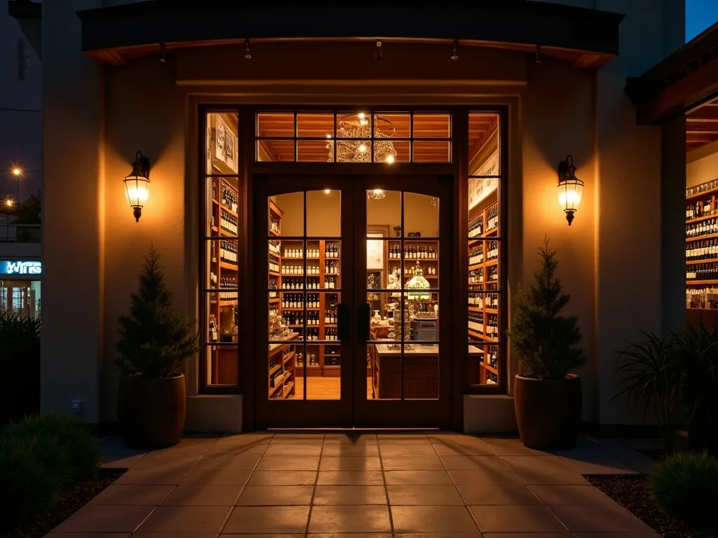 The shop entrance glowing at dusk in Ashburn Shopping Plaza
